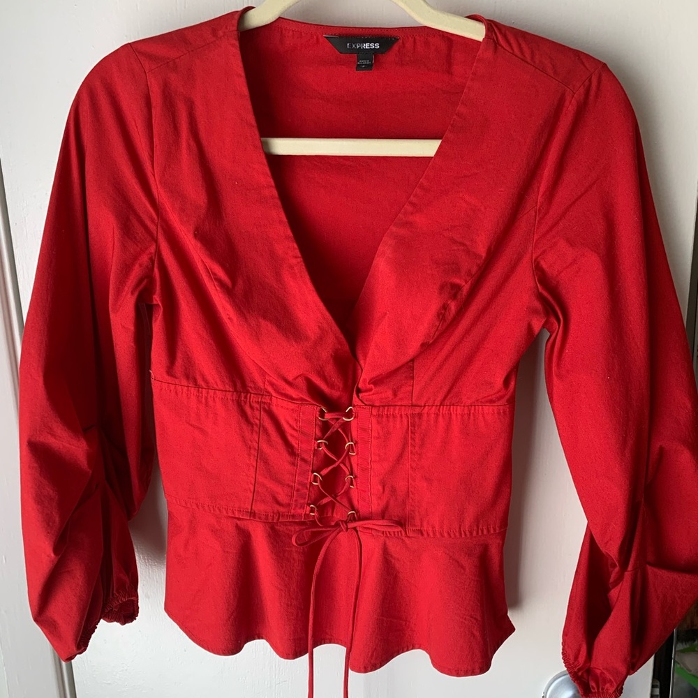 Express Peplum Red Top w/Peplum Flare